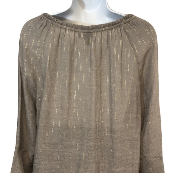 Women’s I.N. Studio Gray Gold Stripe Blouse Size L - Picture 5 of 8